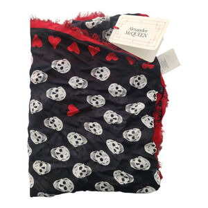 Authentic Alexander McQUEEN Skull Hearts 100% Modal Scarf 47*55 Grunge Luxury